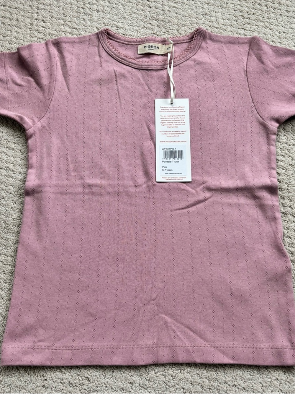 Pigeon Organic Pink pointelle tee nwt